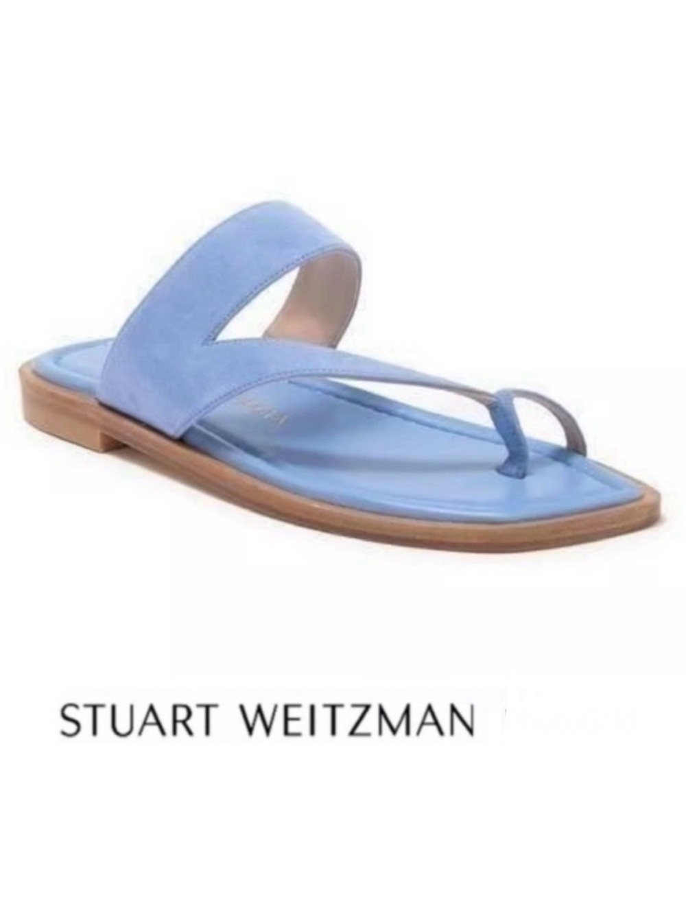 STUART WEITZMAN Lyla Blue Suede Leather Thong Toe Slip On Flat Sandals Sz 7 1/2
